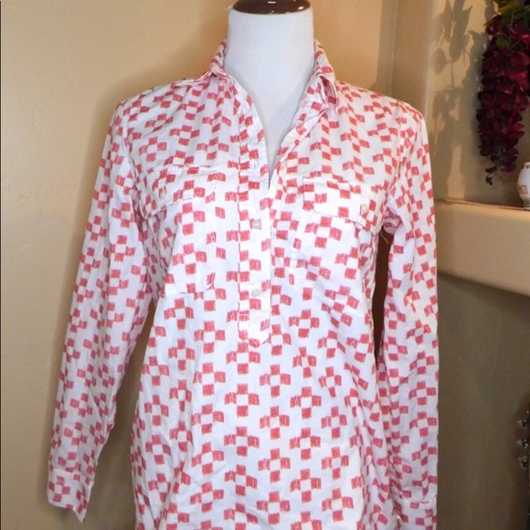 Madewell Red Print Long Sleeve Top Size Small - Picture 2 of 6